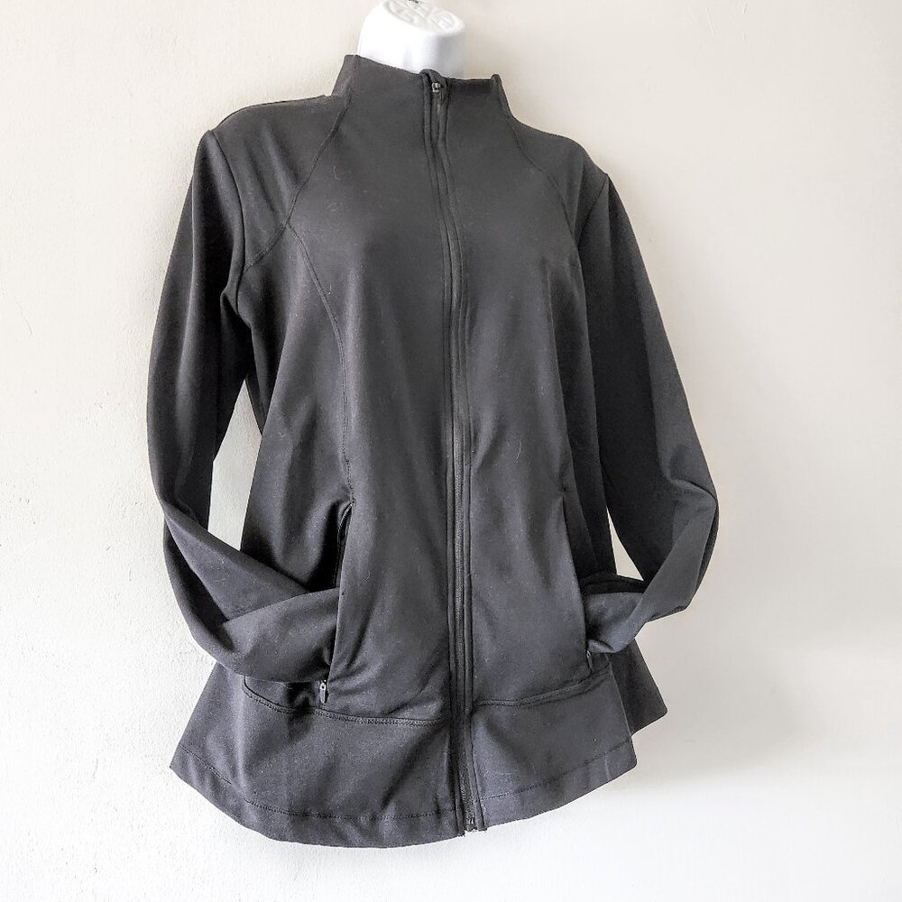 NWOT Long SPYDER Activewear Black Jacket, Fully Zipped, Pockets, SZ L
